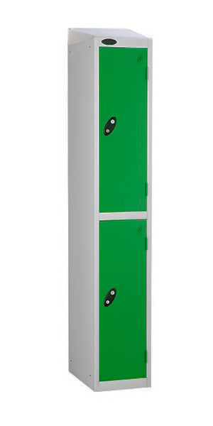 two door steel locker green doors sloping top