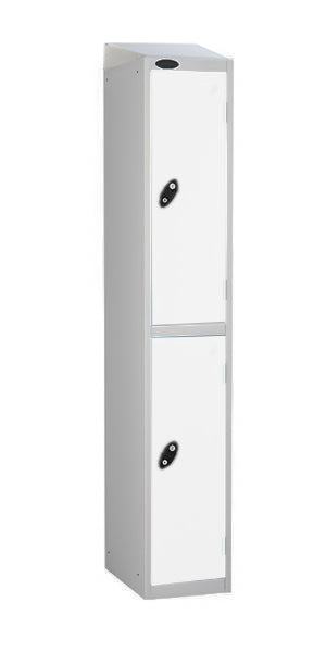 two door steel locker white doors sloping top