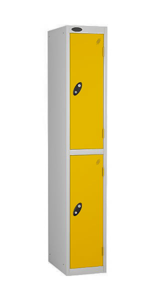 two door steel locker yellow doors