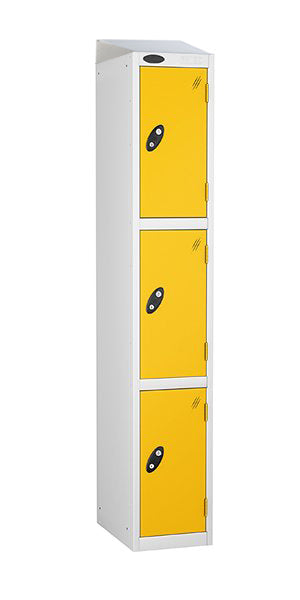 3 Door Mild Steel Lockers in yellow sloping top