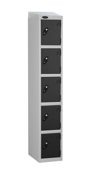 5 Door Steel Locker with black doors sloping top