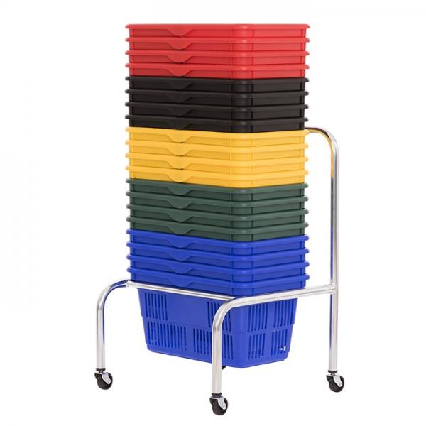 Plastic shopping baskets and holder