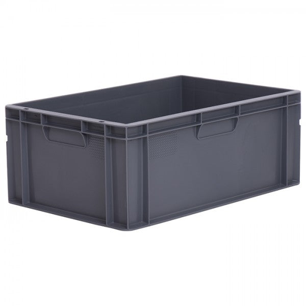 Euro norm stacking container in grey, made from food safe high quality graded plastic
