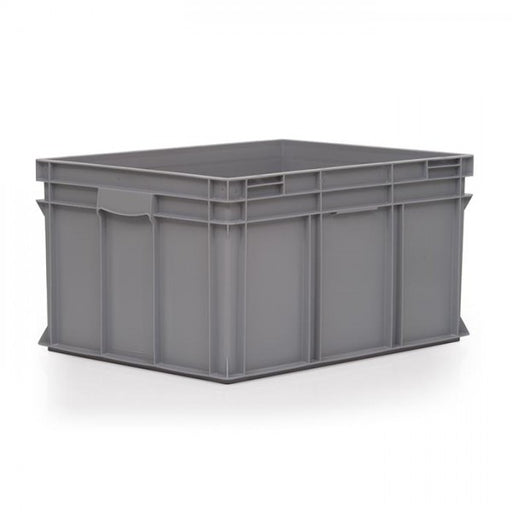 Large grey Euro-norm stacking box designed to save space
