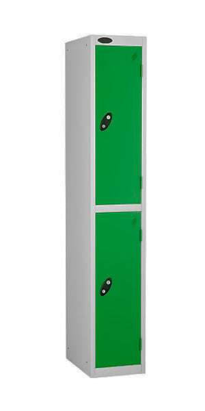two door steel locker green doors