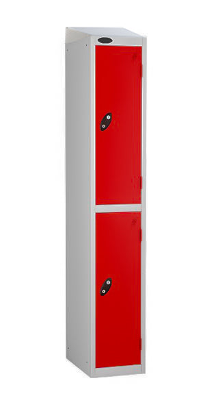 two door steel locker red doors sloping top