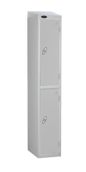 two door steel locker grey doors sloping top