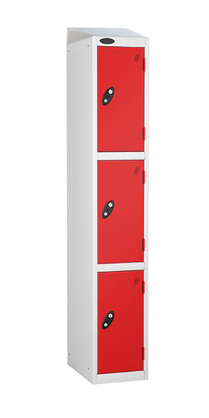 3 Door Mild Steel Lockers in red sloping top