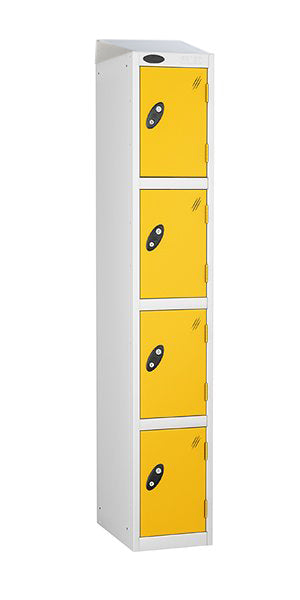 4 door metal locker yellow with sloping top