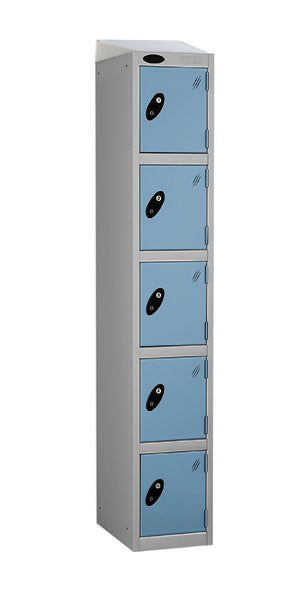 5 Door Steel Locker with blue doors sloping top