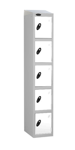 5 Door Steel Locker with white doors sloping top