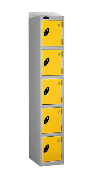 5 Door Steel Locker with yellow doors sloping top