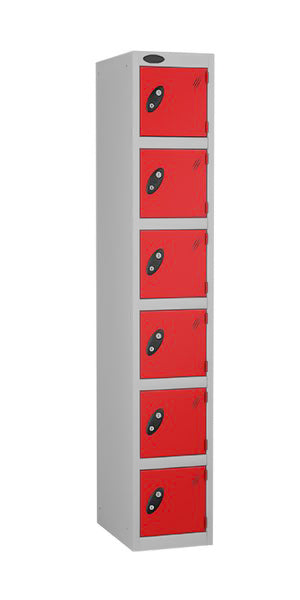 6 Door Steel Locker with red doors