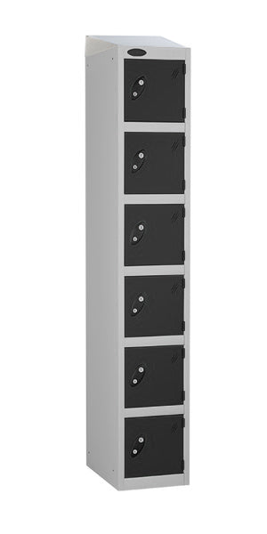 6 Door Steel Locker with black doors sloping top