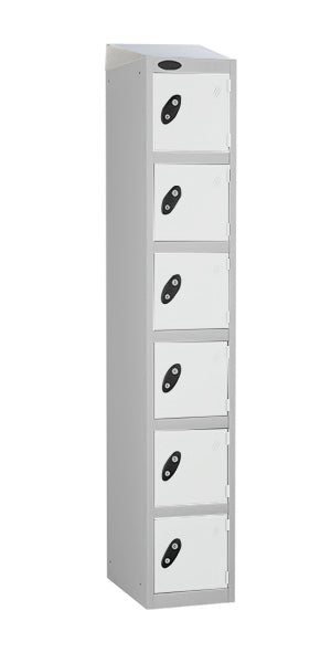 6 Door Steel Locker with white doors sloping top