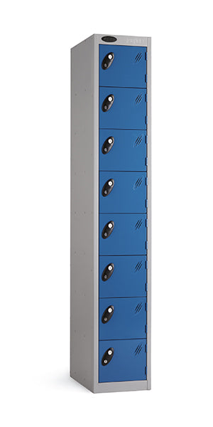 8 door locker with blue doors