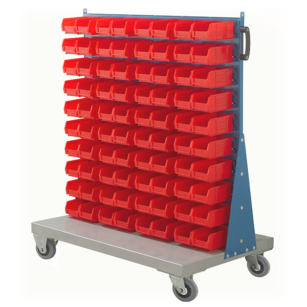 Mobile Small Parts Trolley with Red  Small Bins 