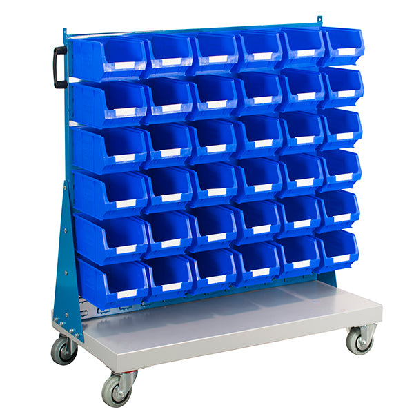 Mobile Small Parts Trolley with Blue Small Bins 