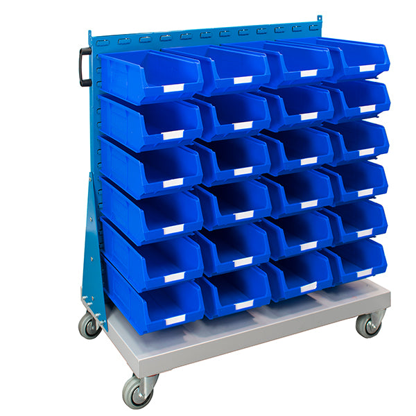 Mobile Small Parts Trolley with Blue Small Bins 