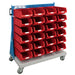 Mobile Small Parts Trolley with Red Small Bins 