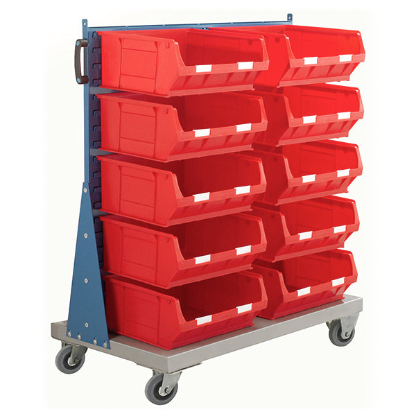 Mobile Small Parts Trolley with Red Small Bins 