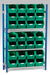Single starter bay shelving kits for small parts bins in green