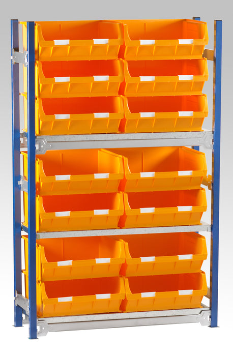 Single starter bay shelving kits for small parts bins in yellow