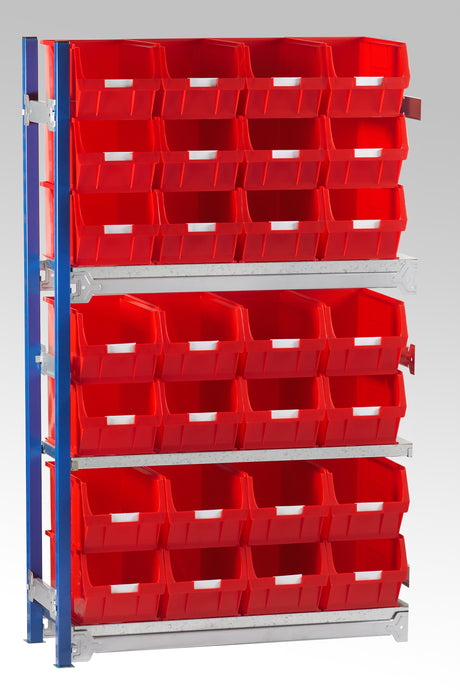 Single Extension Bay Shelving with Bin Kits Red
