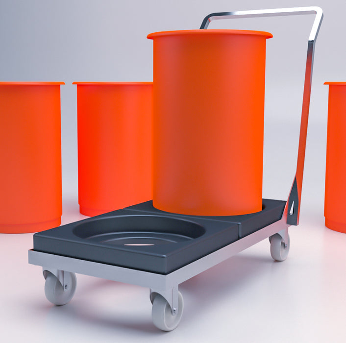 Orange tubs transporting and storing trolley