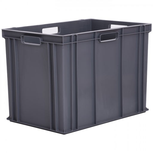 Large coloured Euro norm stacking container in grey, food safe plastic storage box with handles