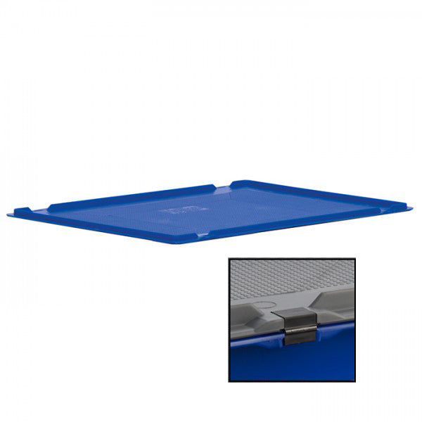 Hinged lid manufactured from blue food approved material