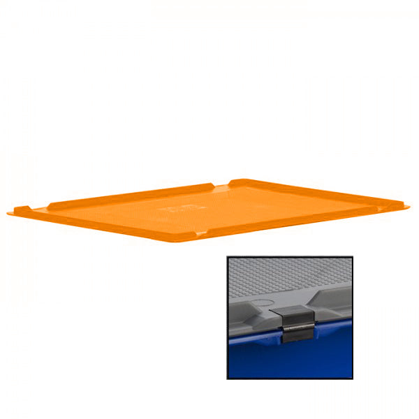 Hinged lid manufactured from orange food approved material