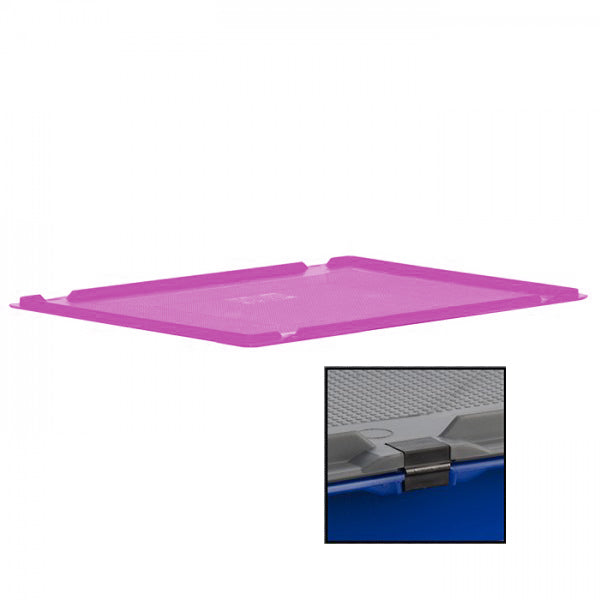 Hinged lid manufactured from pink food approved material