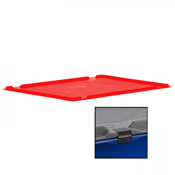 Hinged lid manufactured from red food approved material