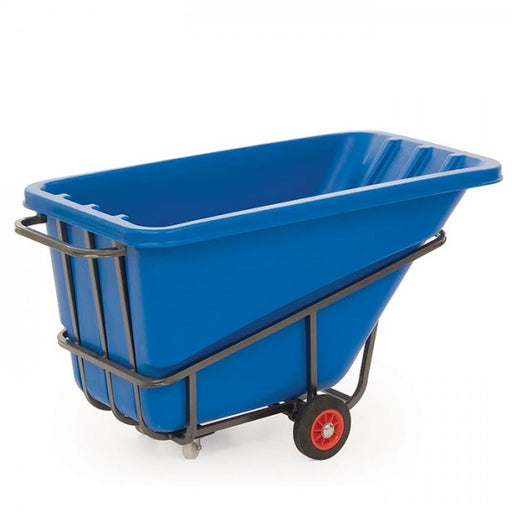 Mobile food production tipper truck in blue with mild steel frame