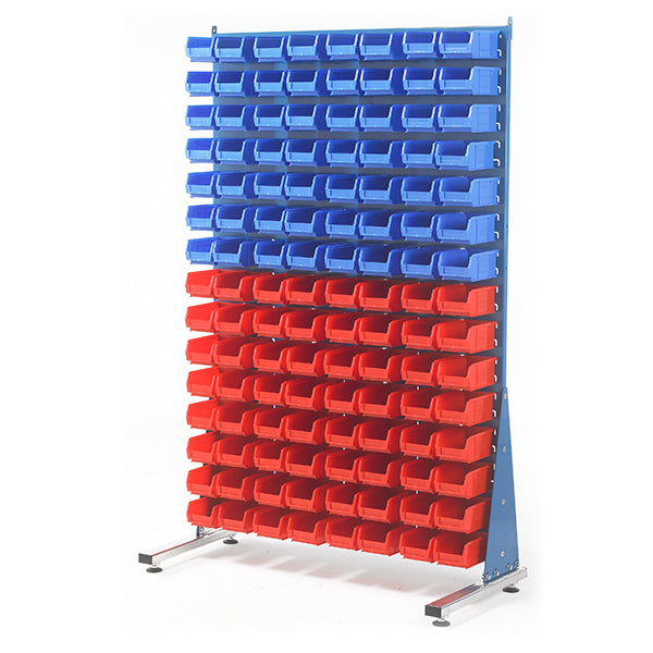 Free-Standing Louvred Panels with Bins Blue & Red