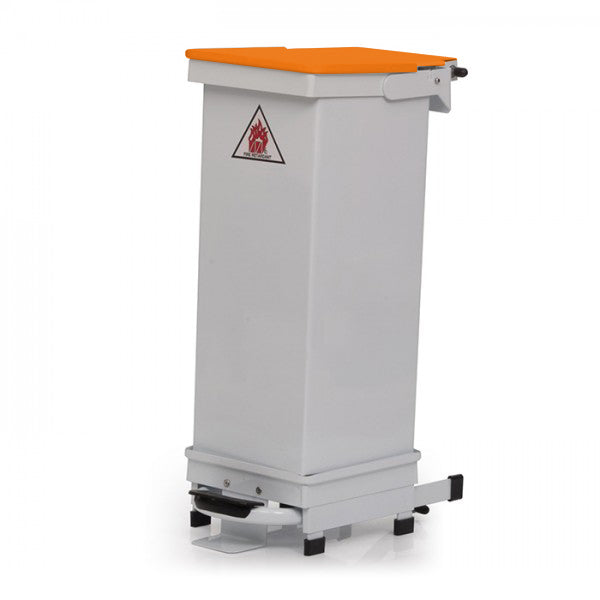 Hospital foot pedal bin with orange lid