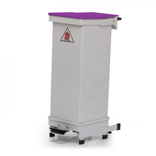 Hospital foot pedal bin with purple lid
