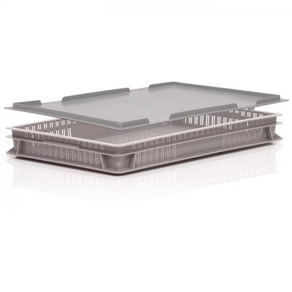 Grey clip on plastic box lid for stacking boxes