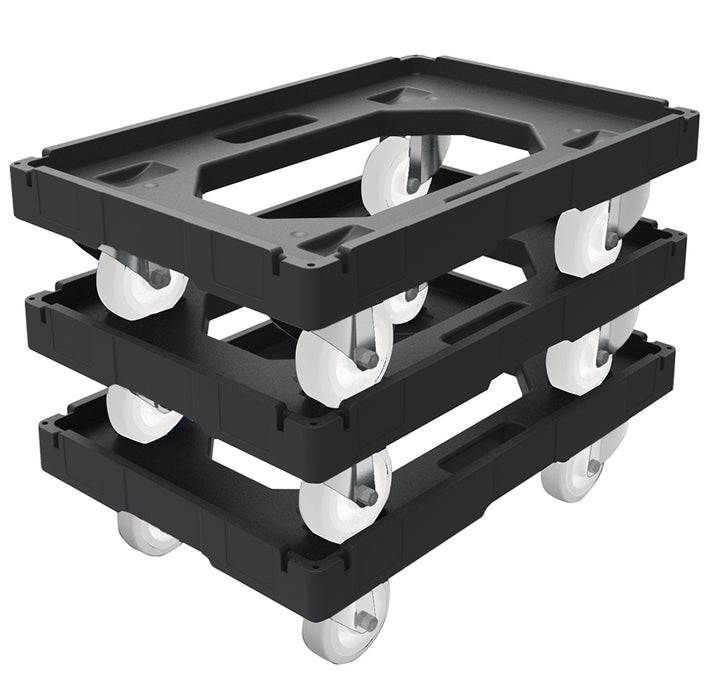 Black PP Stacking Dollies with white castors