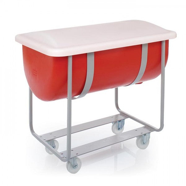 food-grade plastic trough with lid and mobile frame